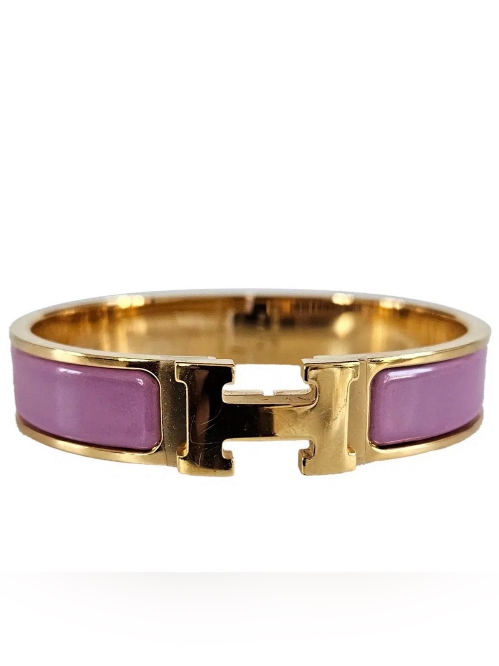 Authentic Hermes Gold-Plated Clic H Bracelet with mauve/muted purple Enamel